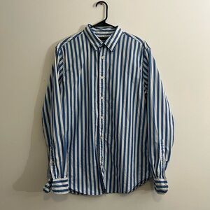Banana Republic Men's Blue and White Striped Shirt